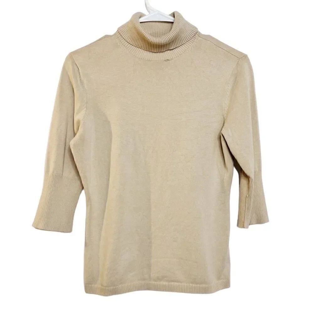 Worthington 3/4 Sleeve Turtleneck Sweater Tan Size Small